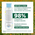 Klorane – Eau nettoyante sans rinçage au Calendula apaisant – Bébé – Peau normale 500 ml