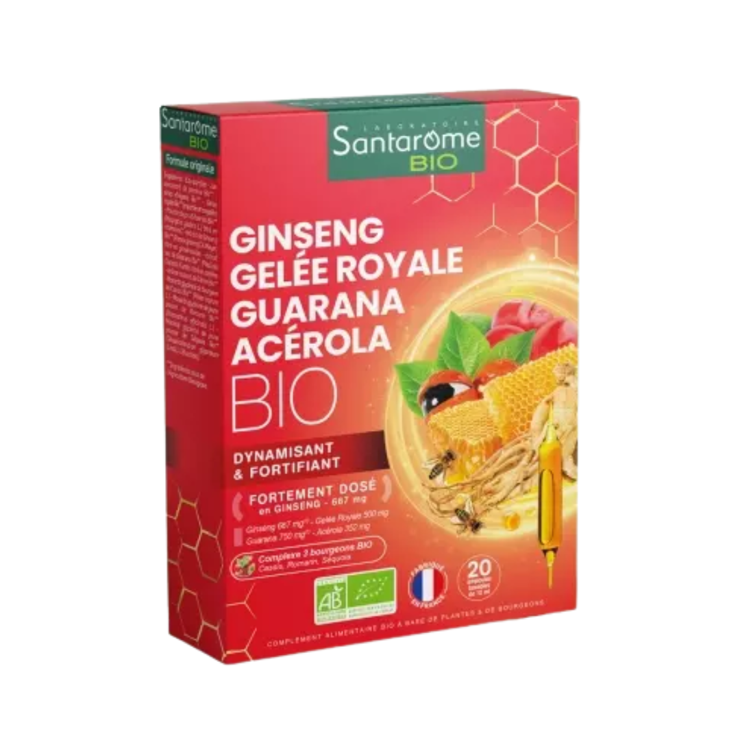 Santarome Ginseng Gelée Royale Guarana Acérola Bio 20 Ampoules Santarome Ginseng Gelée Royale Guarana Acérola Bio 20 Ampoules