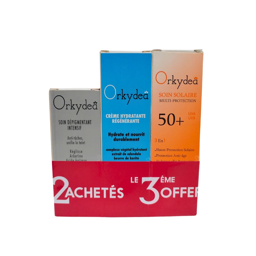 Orkydea Ecran Solaire + Creme Hydratantsoin + Soin depigmentant Orkydea Ecran Solaire + Creme Hydratantsoin + Soin depigmentant