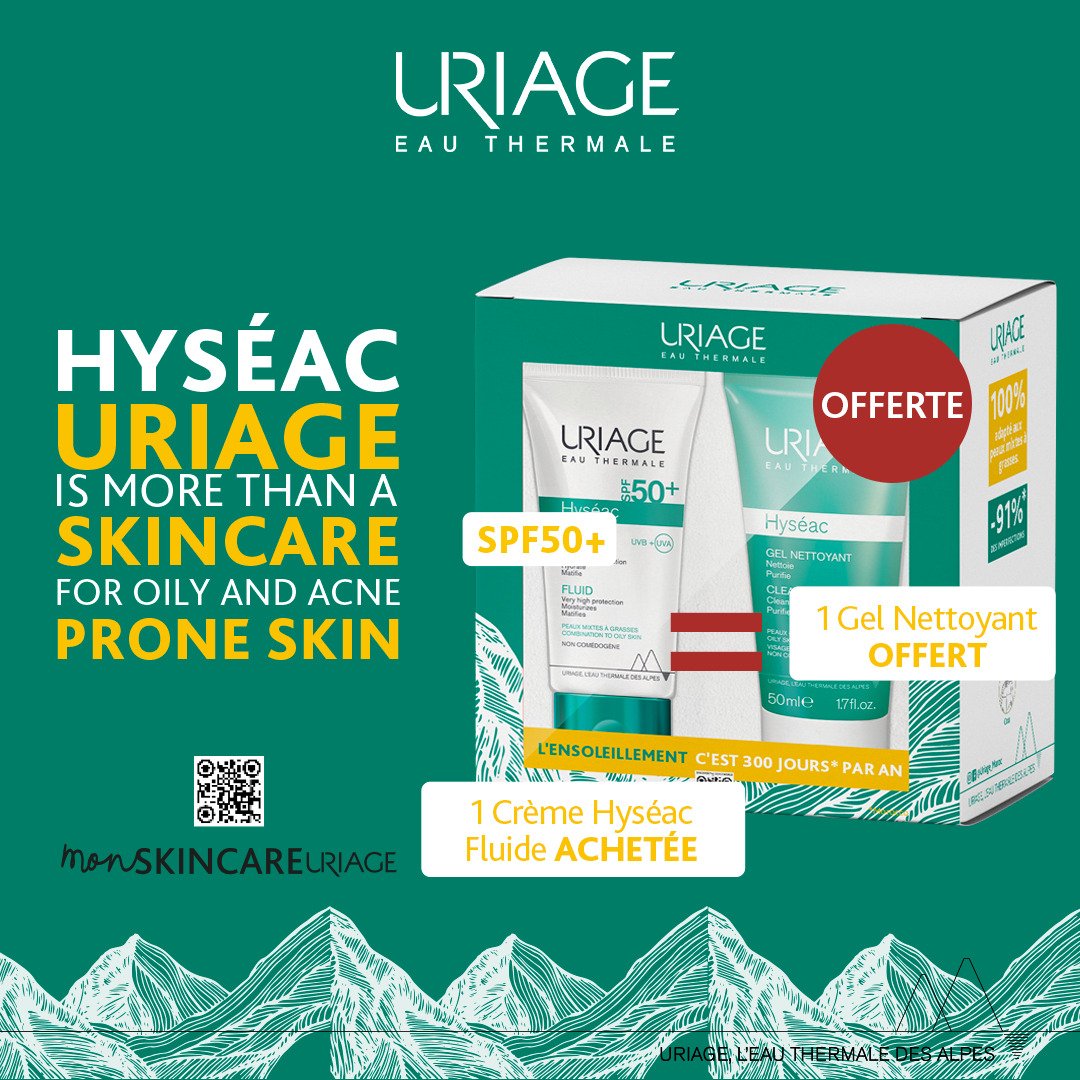 URIAGE Hyseac Fluide Spf50+ = Hyseac Gel Nettoyant OFFERT URIAGE Hyseac Fluide Spf50+ = Hyseac Gel Nettoyant OFFERT