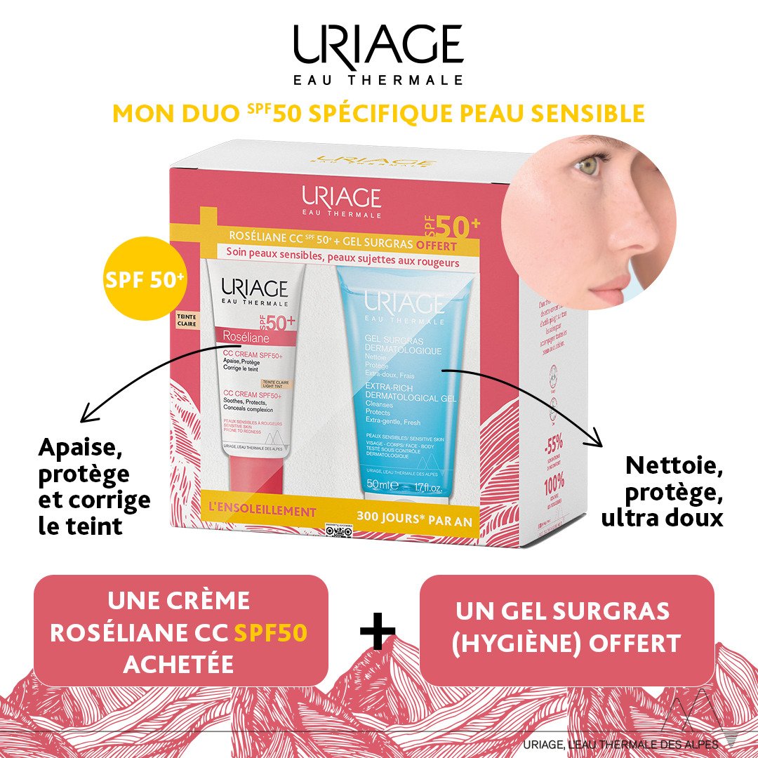 Uriage Roseliane CC Creme Teinte Claire spf50+ 40 ml + Gel Surgras 50ml Offert Uriage Roseliane CC Creme Teinte Claire spf50+ 40 ml + Gel Surgras 50ml Offert