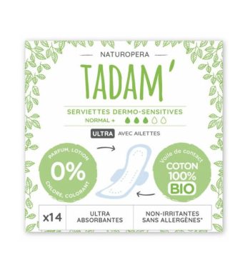 Tadam Serviette Ultra Coton Bio Normal+ 14un
