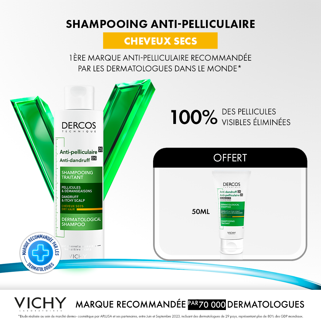 Vichy Dercos Shampoing Traitant Anti-Pelliculaire Cheveux Secs | 200ml = 1 Shampooing miniature Offert Vichy Dercos Shampoing Traitant Anti-Pelliculaire Cheveux Secs | 200ml = 1 Shampooing miniature Offert