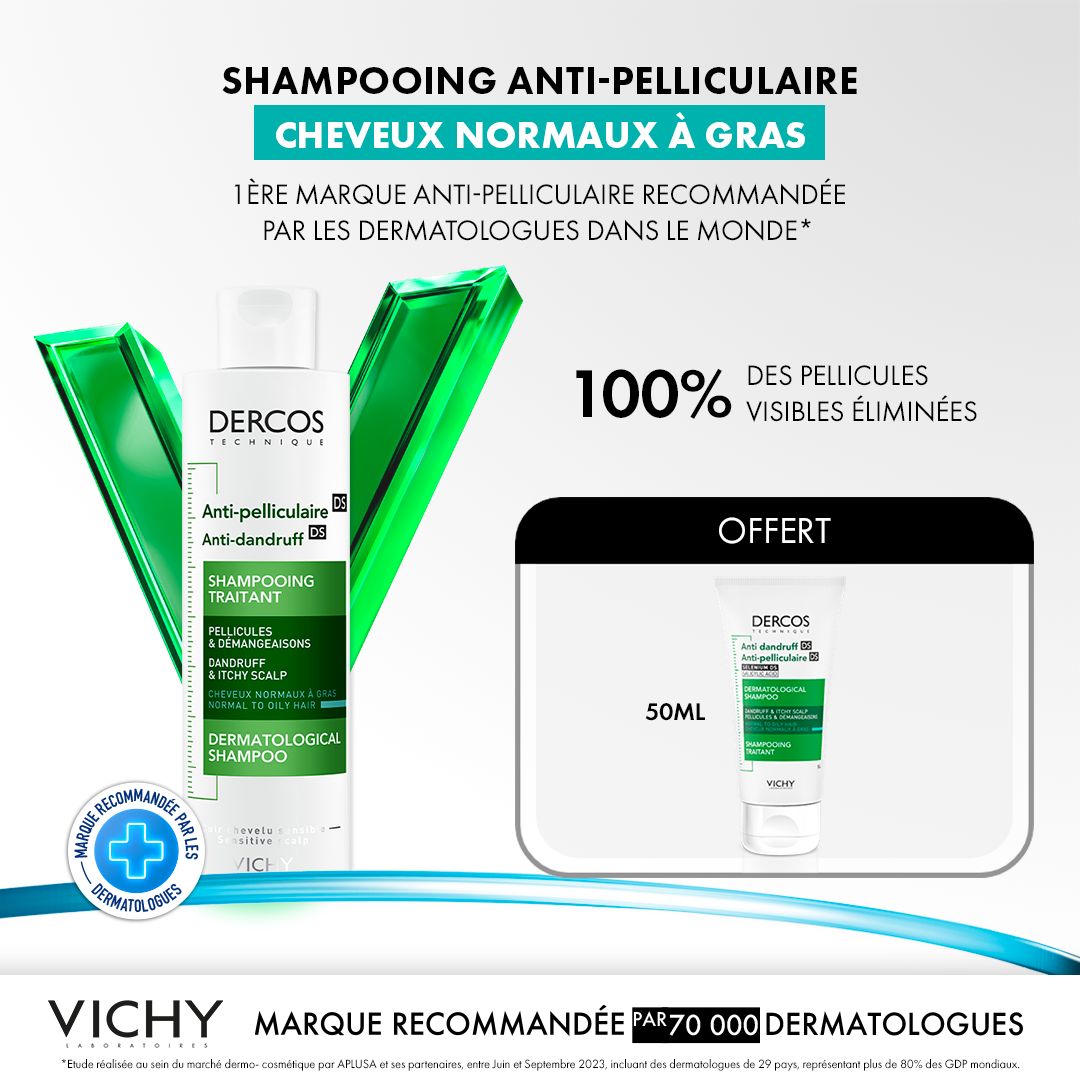 Vichy Dercos Shampoing Traitant Anti-Pelliculaire Cheveux Gras | 200ml = 1 Shampooing miniature Offert Vichy Dercos Shampoing Traitant Anti-Pelliculaire Cheveux Gras | 200ml = 1 Shampooing miniature Offert