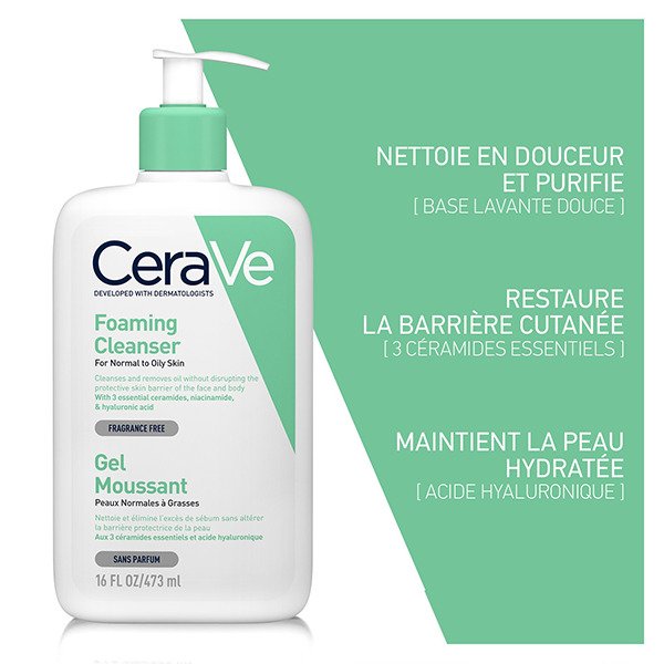 CeraVe Gel Moussant Nettoyant Peau Normale à Grasse | 473ml CeraVe Gel Moussant Nettoyant Peau Normale à Grasse | 473ml