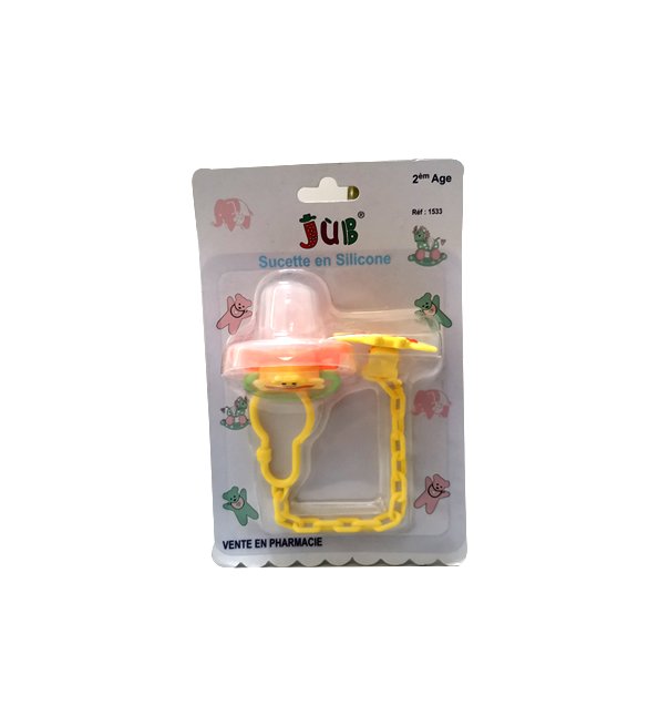 Juniors sucette en silicone jub 2émé age +clips Juniors sucette en silicone jub 2émé age +clips