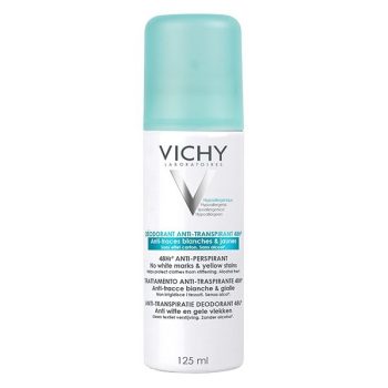 Vichy Dermo-Tolérance Déodorant Anti-Transpirant 48H Anti-Traces Jaunes et Blanches Aérosol | 125ml
